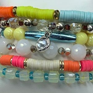 EUC Erimish Neapolitan Stack 6 stretch bracelets bright colors multi gem charms